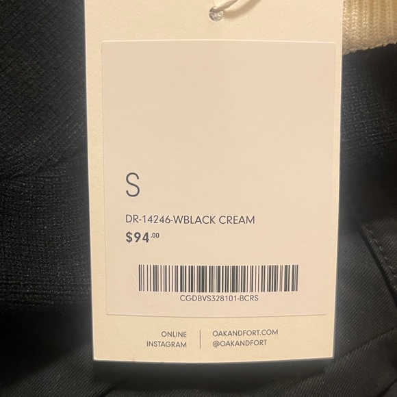 NWT OAK + FORT CONTRAST TRIM PLEATED MINI DRESS IN BLACK/CREAM COMBO - Picture 8 of 10